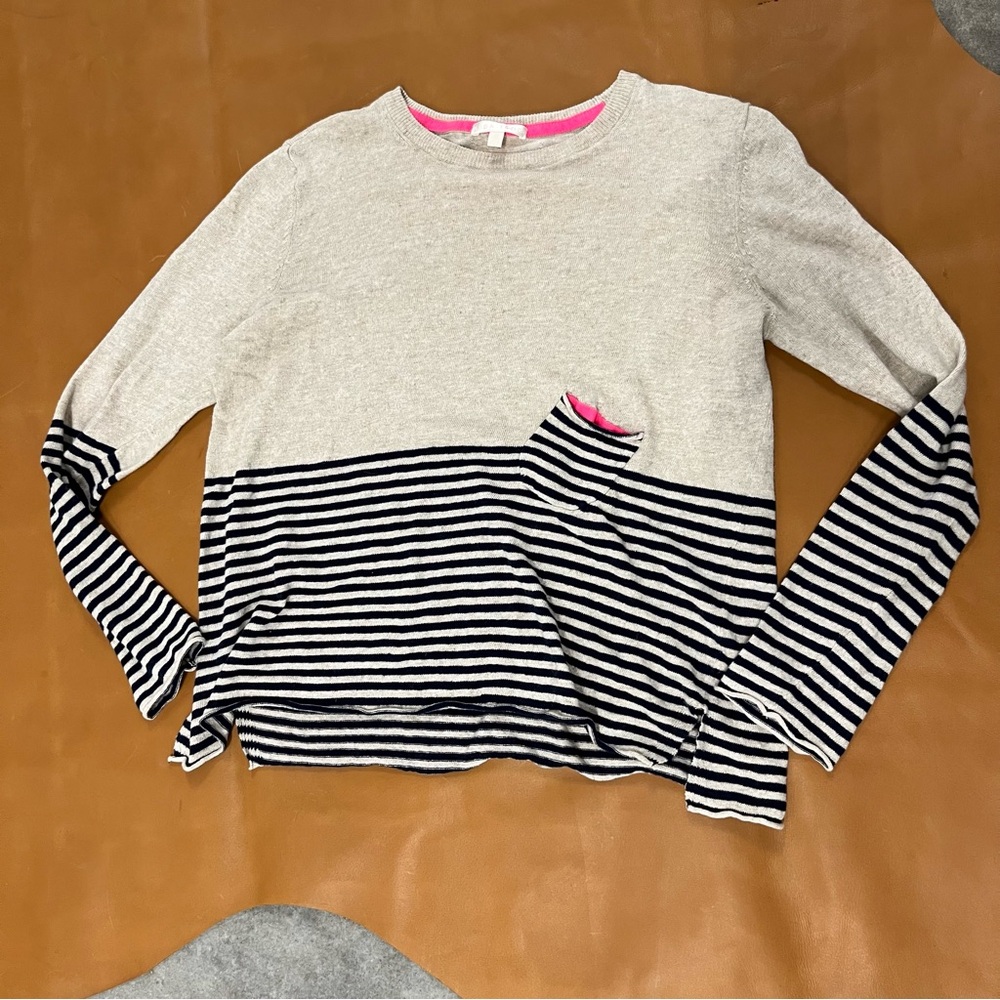 Lisa Todd Beige and Black Striped Long Sleeve Sweater M Linen Cotton
